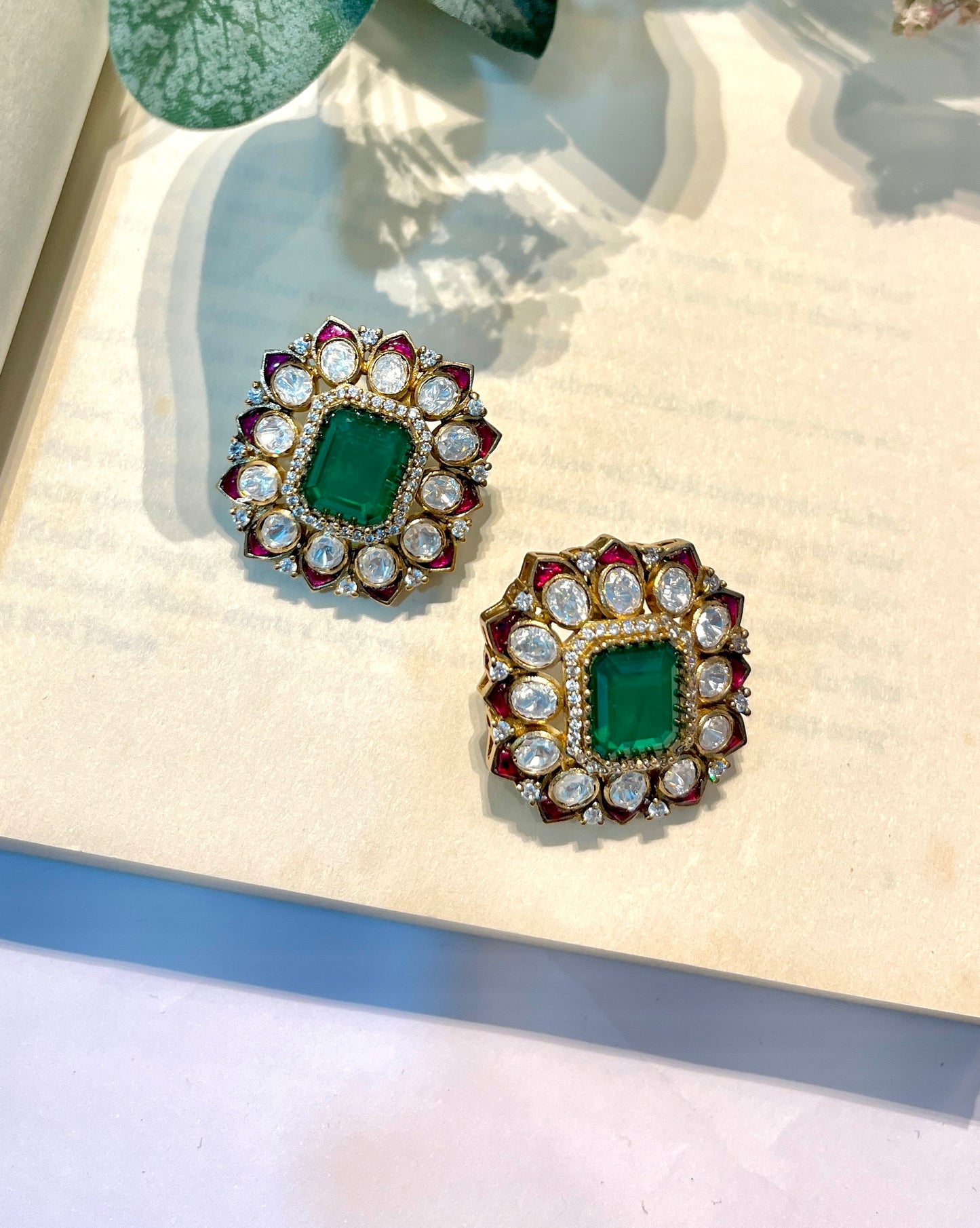 Moissanite Polki Multistone Stud Earrings