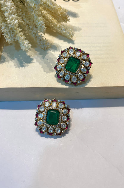 Moissanite Polki Multistone Stud Earrings