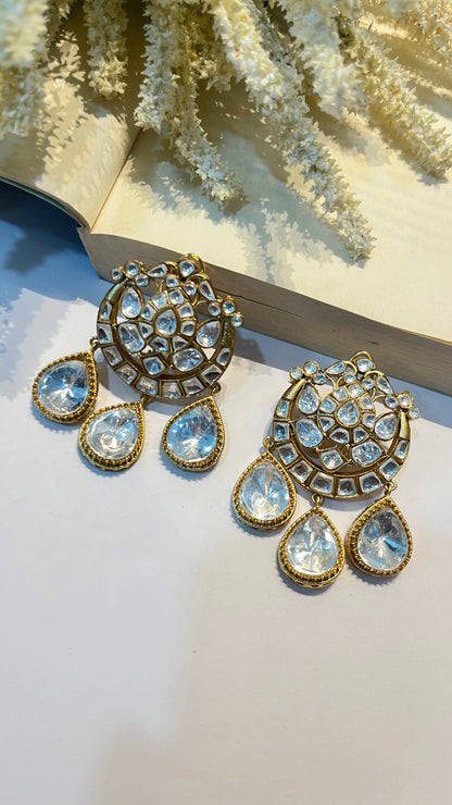 Moissanite Polki Earrings Gold Finish