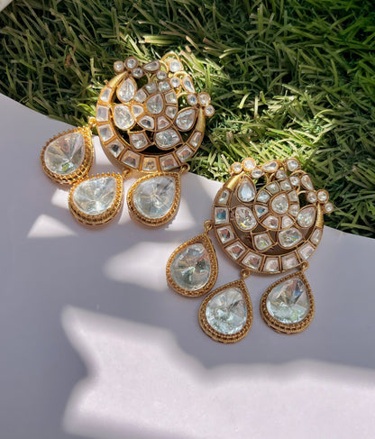 Moissanite Polki Earrings Gold Finish