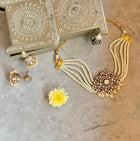 Polki Pearl Necklace with Zircon Motif