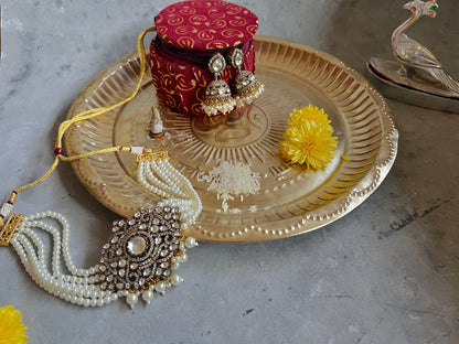 Polki Pearl Necklace with Zircon Motif