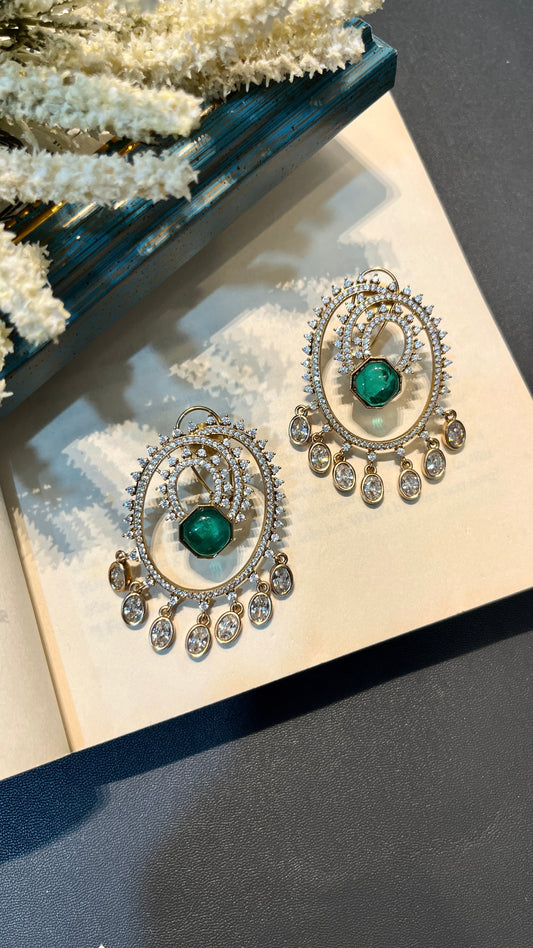 Green Stone Zircon Stud Earrings