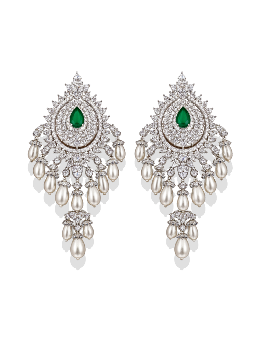 Emerald Teardrop Zircon Chandelier Earrings