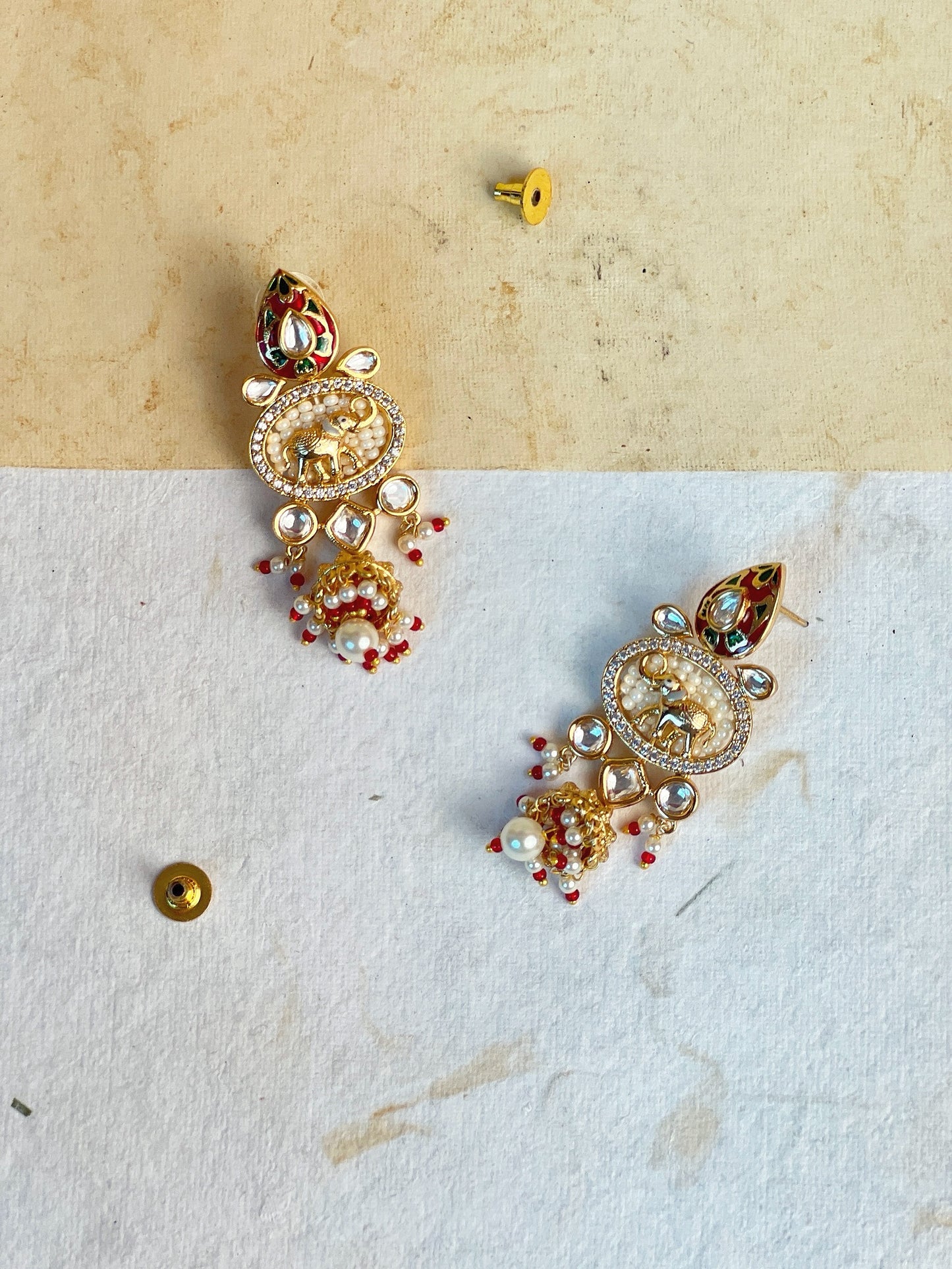 Temple Motif Earrings with Pearls