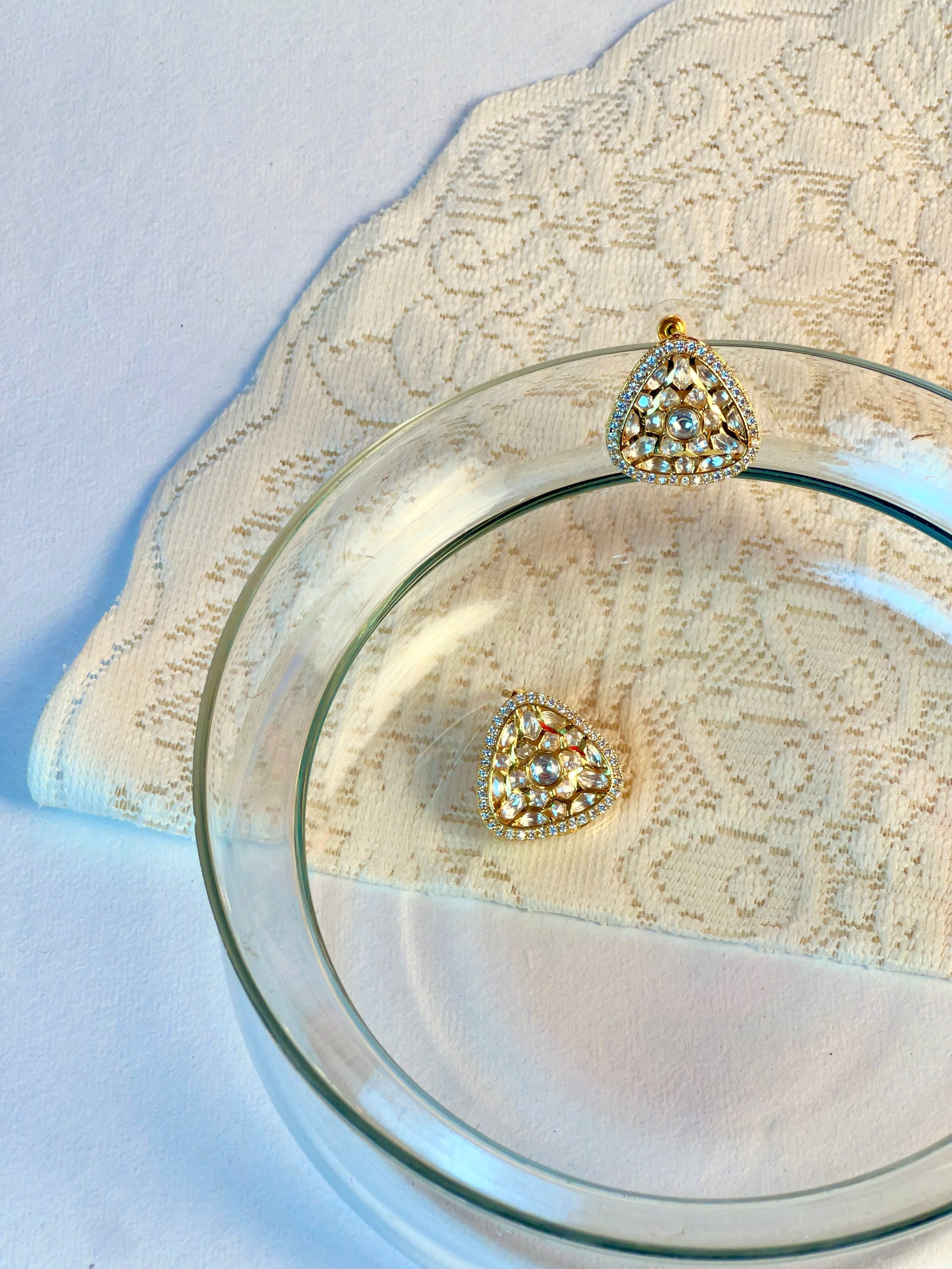 Gold Kundan Crystal Stud Earrings