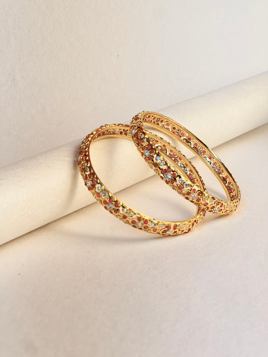 Crystal Jadau Gold Bangle Set