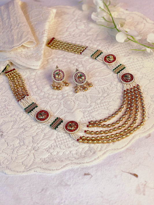 Pearl Temple Necklace Set with Beads