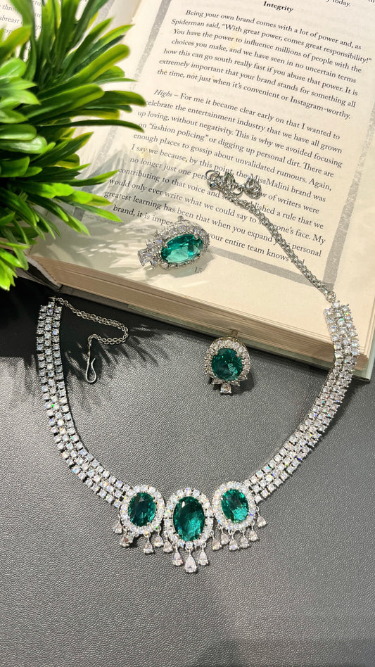 Emerald Center Zircon Necklace Set