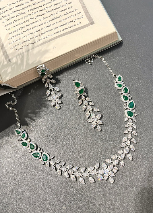Green Teardrop Zircon Necklace Set