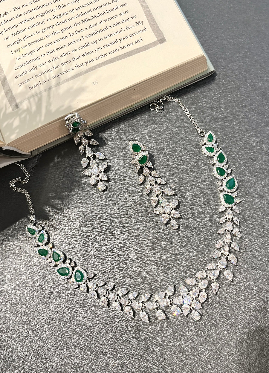 Green Teardrop Zircon Necklace Set