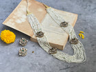 Pearl Polki Long Necklace with Green Accents