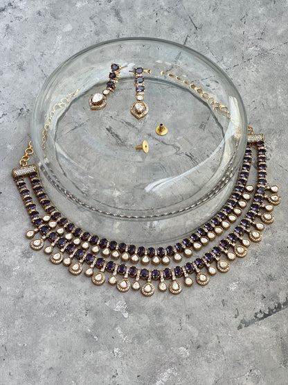 Amethyst Polki Necklace with Zircon Accents