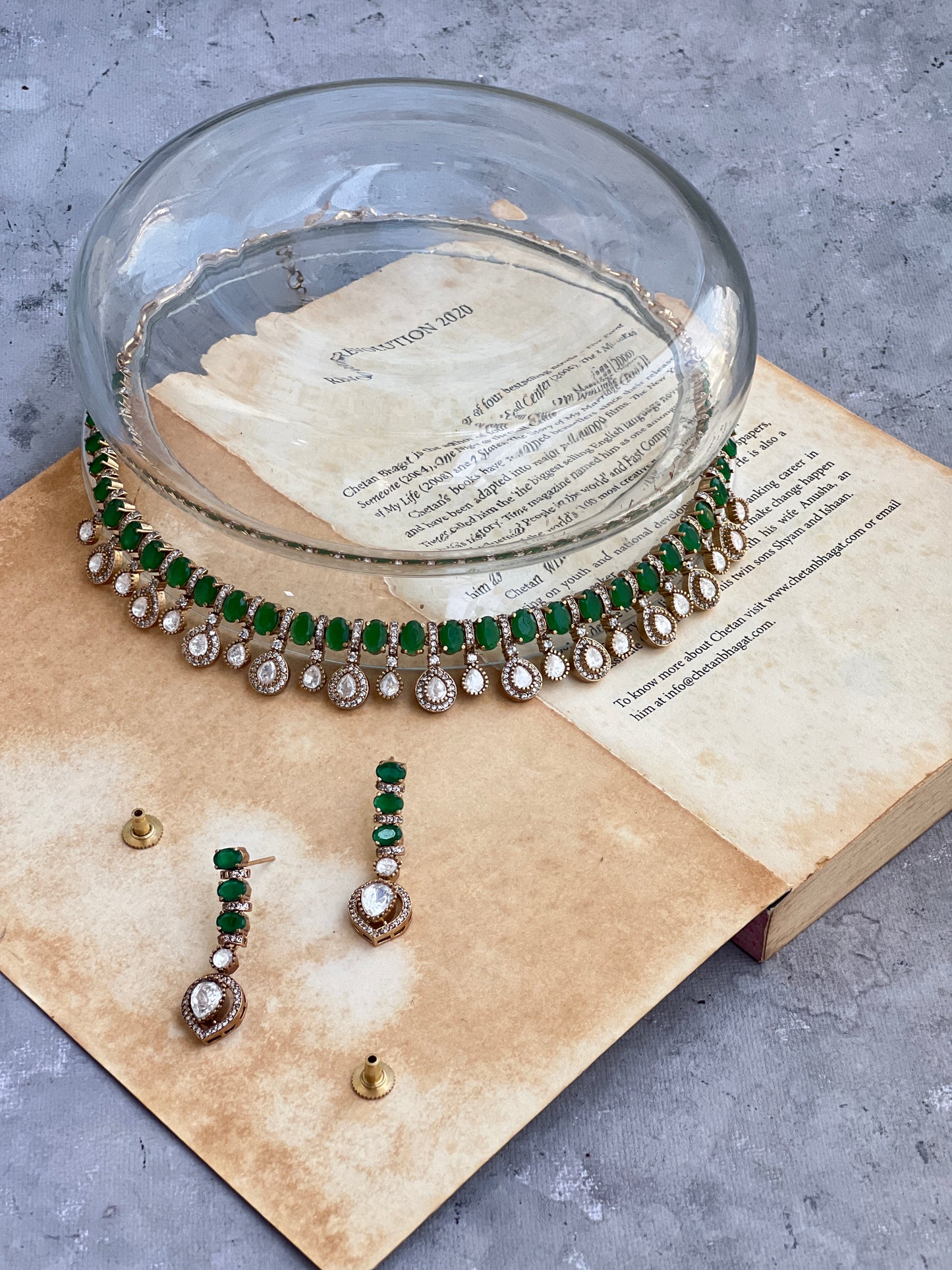 Green Stone Polki Bridal Necklace Set
