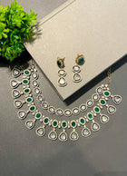 Green Stone Polki Zircon Necklace Set