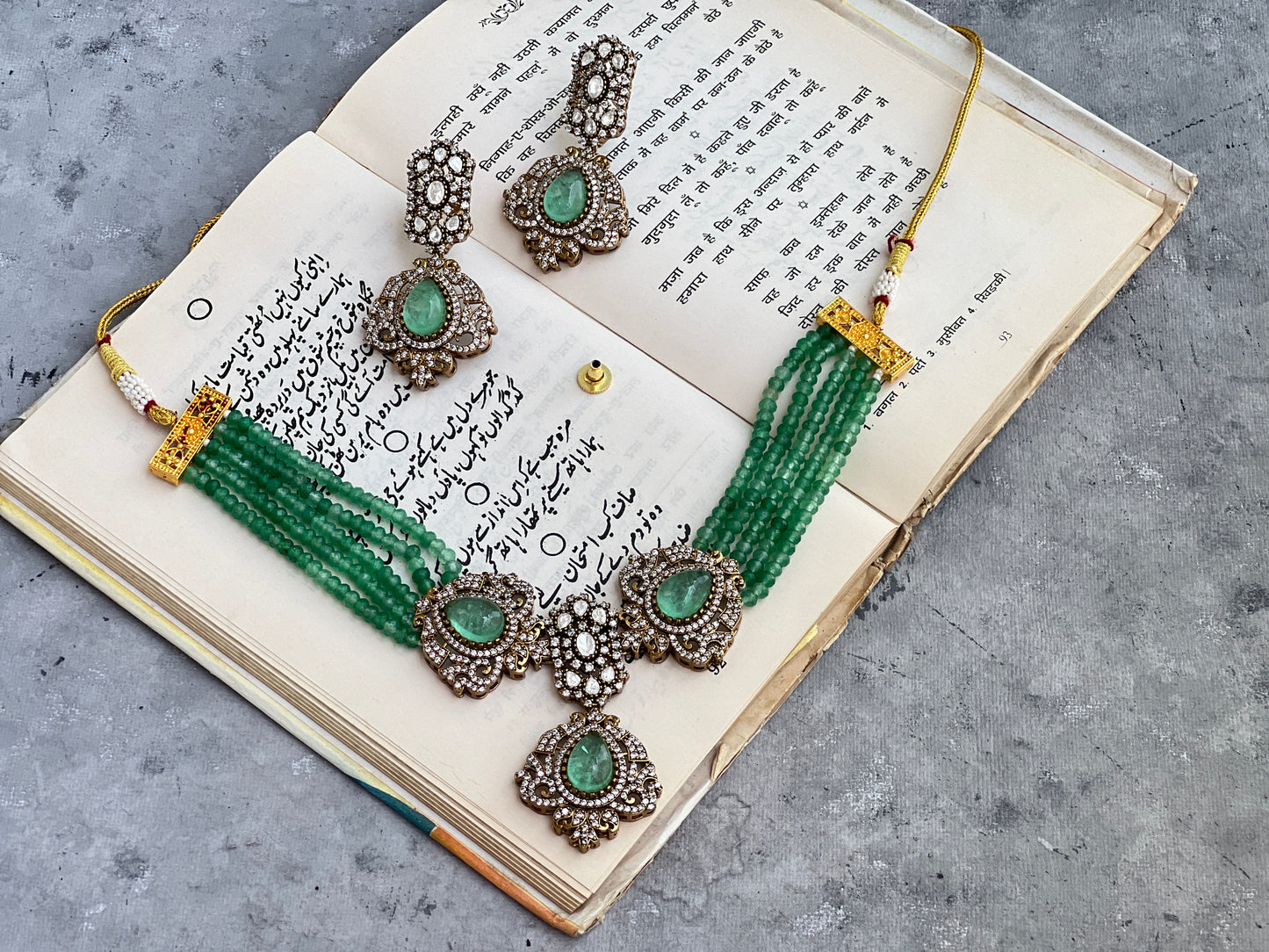 Aqua Stone Beaded Polki Choker Set