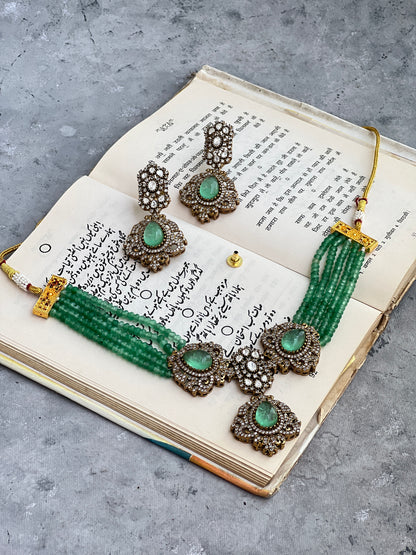 Aqua Stone Beaded Polki Choker Set