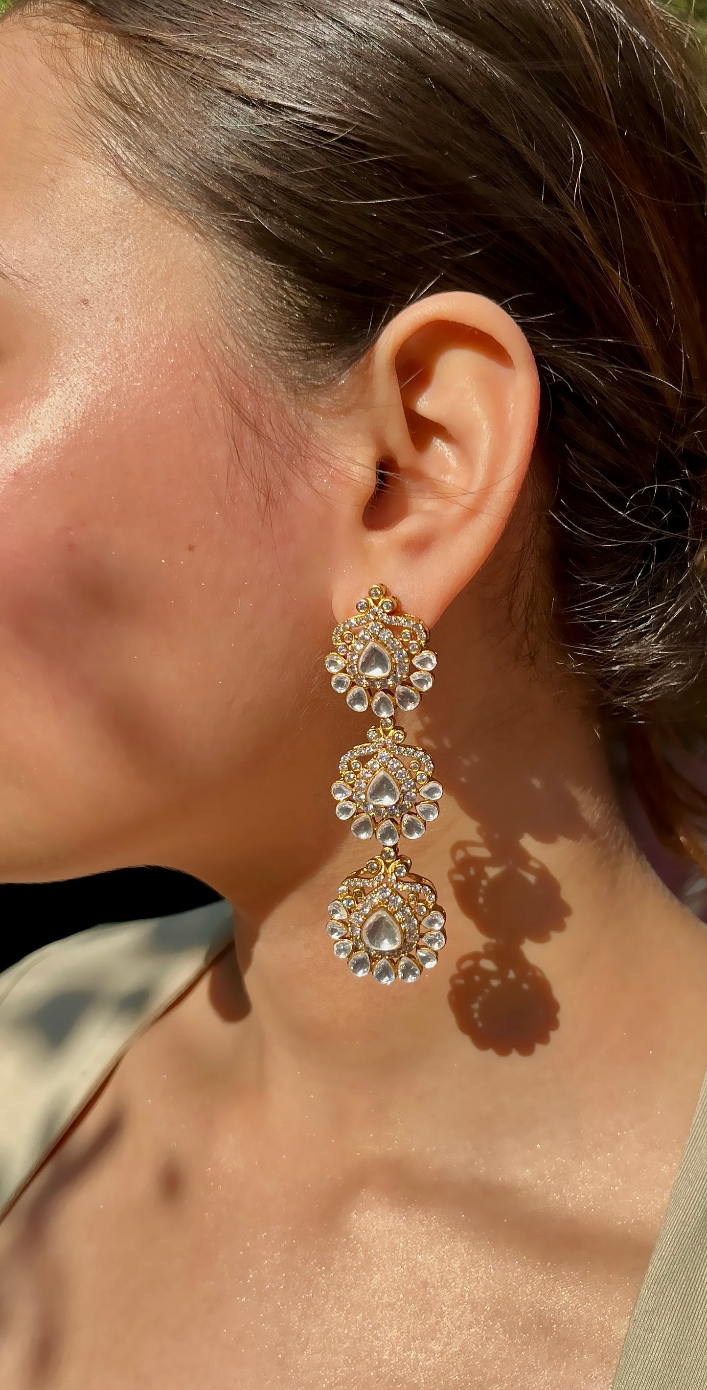 Layered Floral Polki Earrings