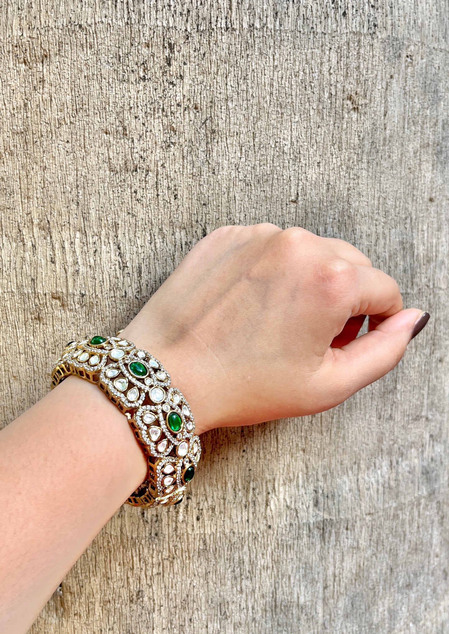 Antique Polki Kada with Green Zircons