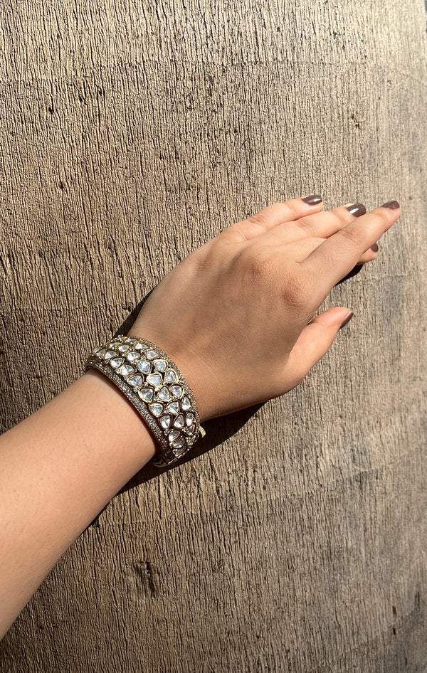 Openable Polki Bangle with Zircon Accents