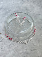 Red White Zircon Floral Necklace Set