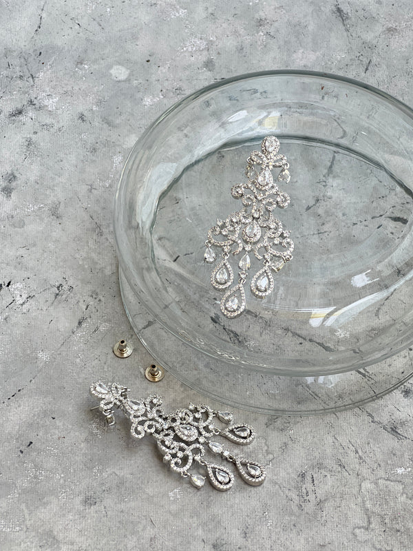 White Zircon Chandelier Drop Earrings