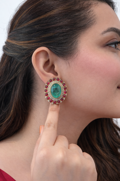 Veera Emerald Oval Studs