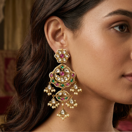 Riva Floral Polki Pearl Earrings