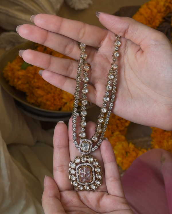 Blush Pink Polki Floral Necklace Set