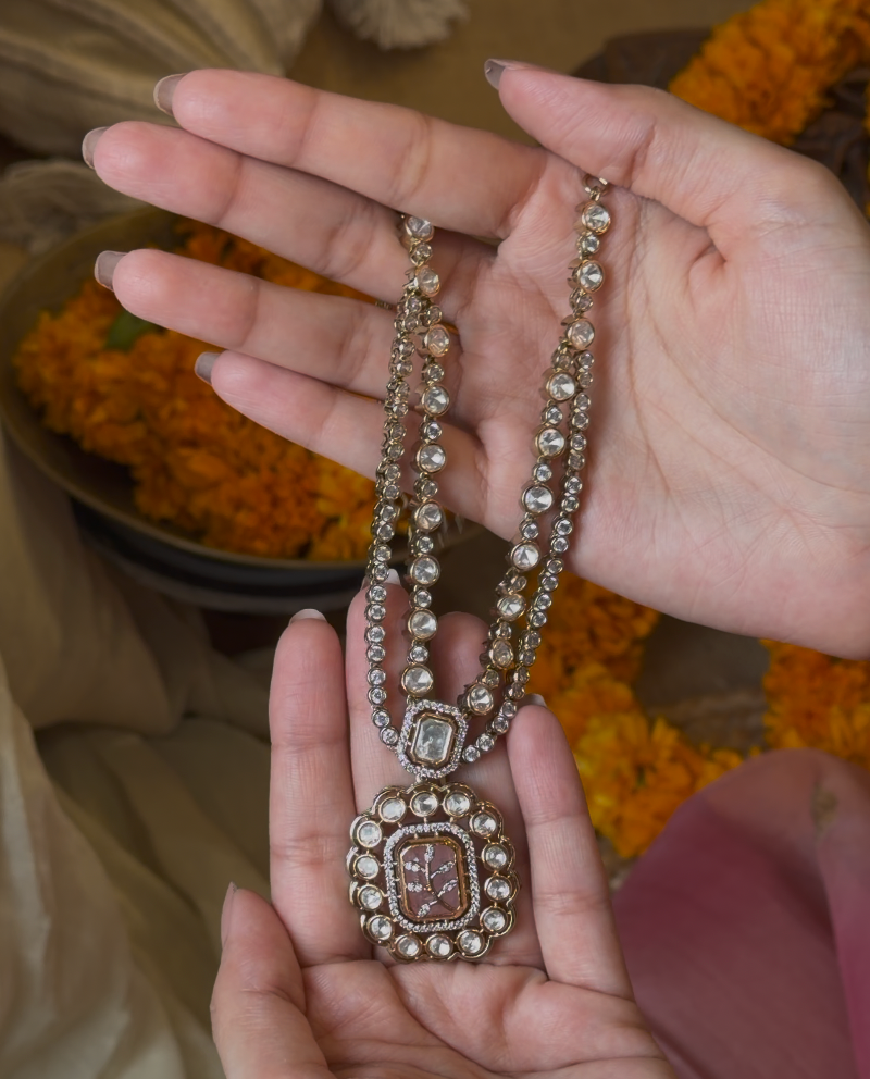 Blush Pink Polki Floral Necklace Set