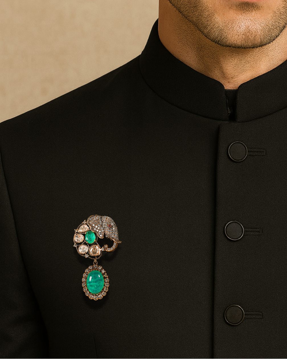 Studded Elephant Brooch for Men