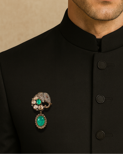 Studded Elephant Brooch for Men