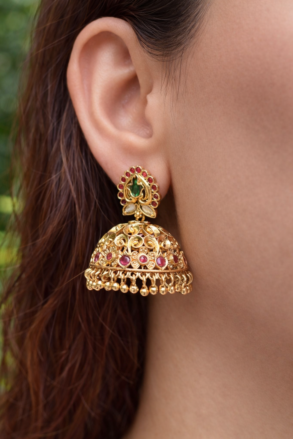Carved Temple Style Jhumka Earrings