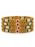 Shaya Green White Floral Ghungroo Bangle Set of 4
