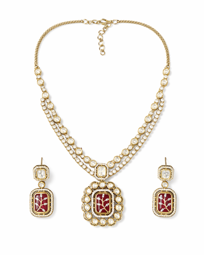 Red Polki Floral Necklace Set