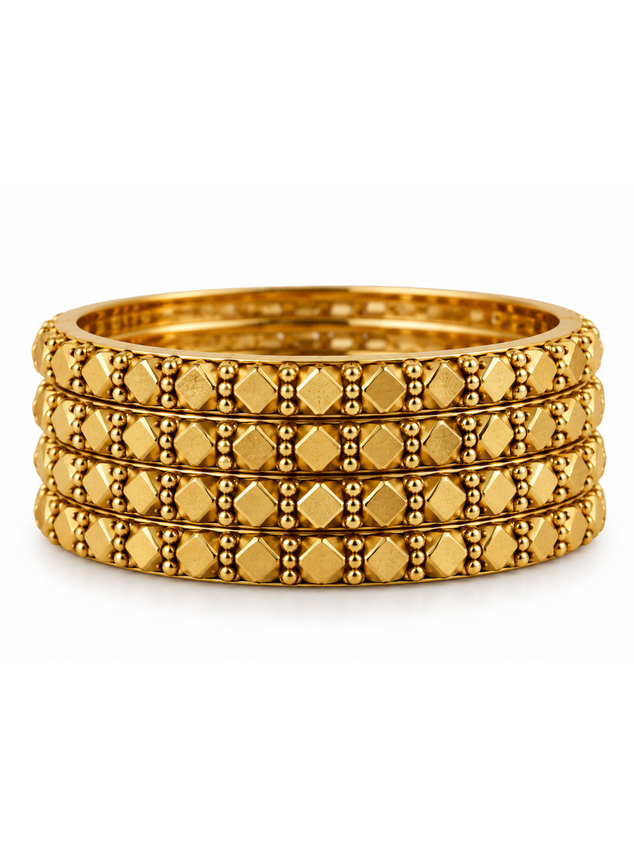 Kumari Gold Tone Plain Bangle Set of 4