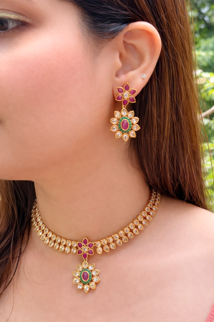 Temple Necklace Set with Synthetic Stones