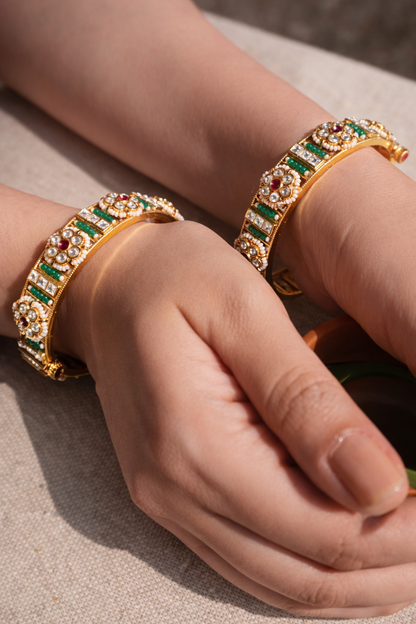 Vaishnavi Emerald Inlay Temple Bangle Set