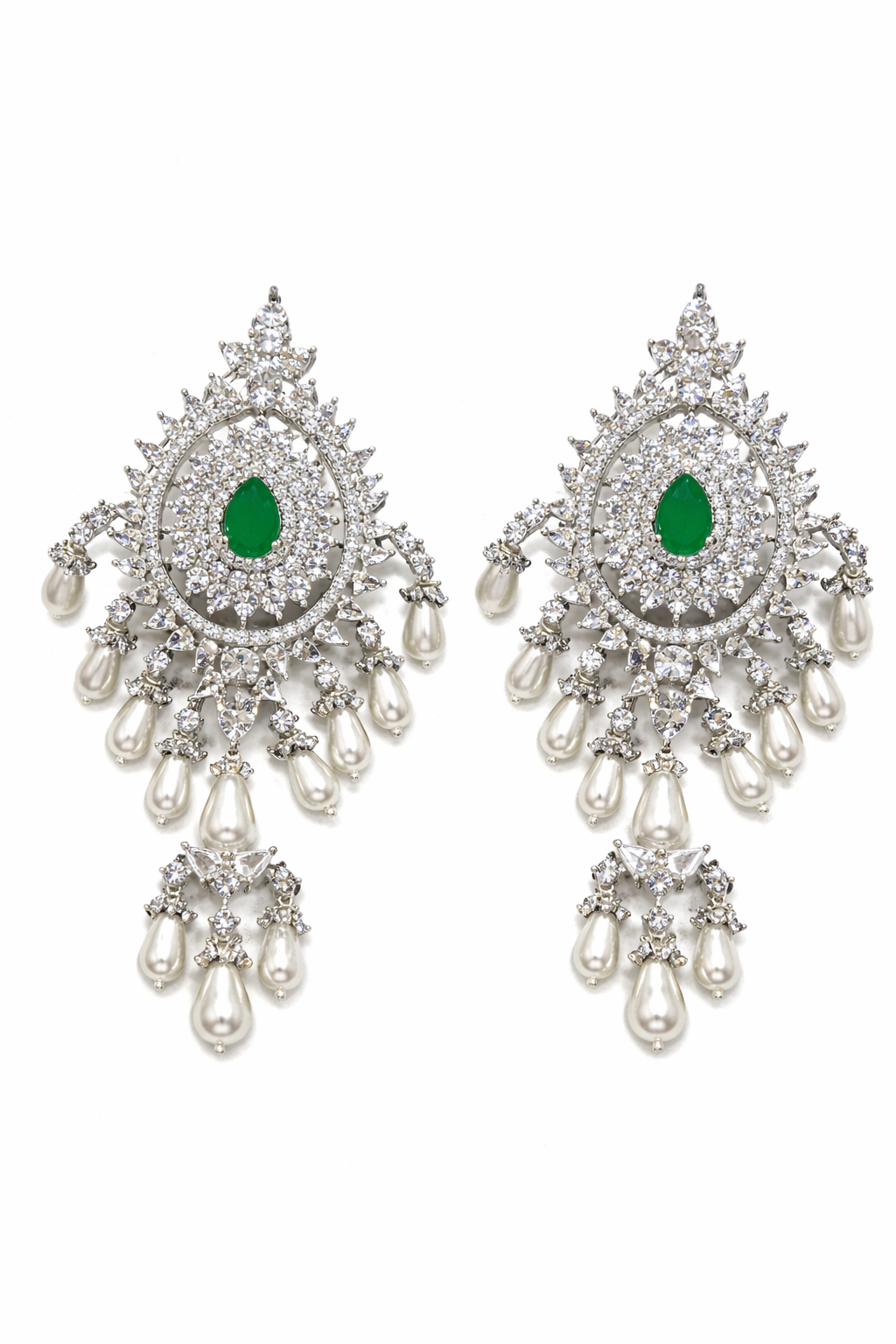 Emerald Teardrop Zircon Chandelier Earrings