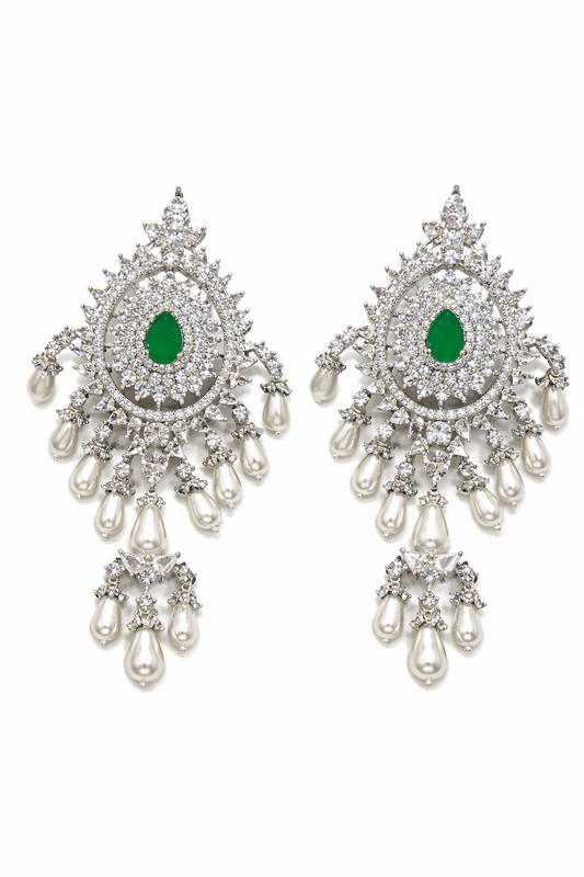 Emerald Teardrop Zircon Chandelier Earrings